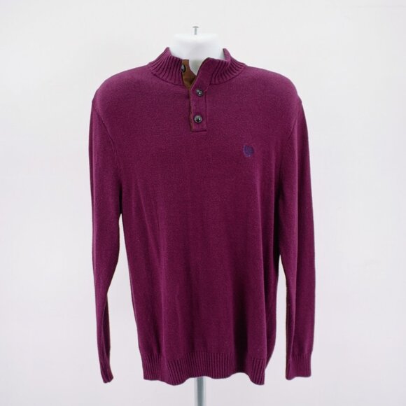 Chaps Purple Ribbed Mock Neck Thick Henley Knit Cotton Sweater Large Elbow Patch - Picture 5 of 12